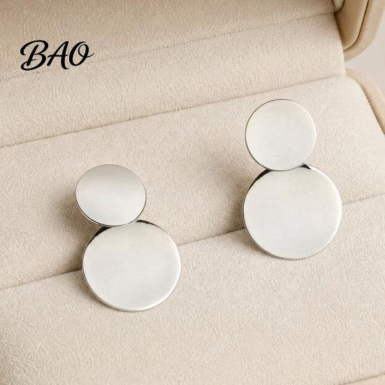 Thin Metal Sheet Earrings Chunky Circle Dangle Earrings, Geometric Stud Double Scratch Resistant Round Disc Large Jewelry for Women Elegant Simple