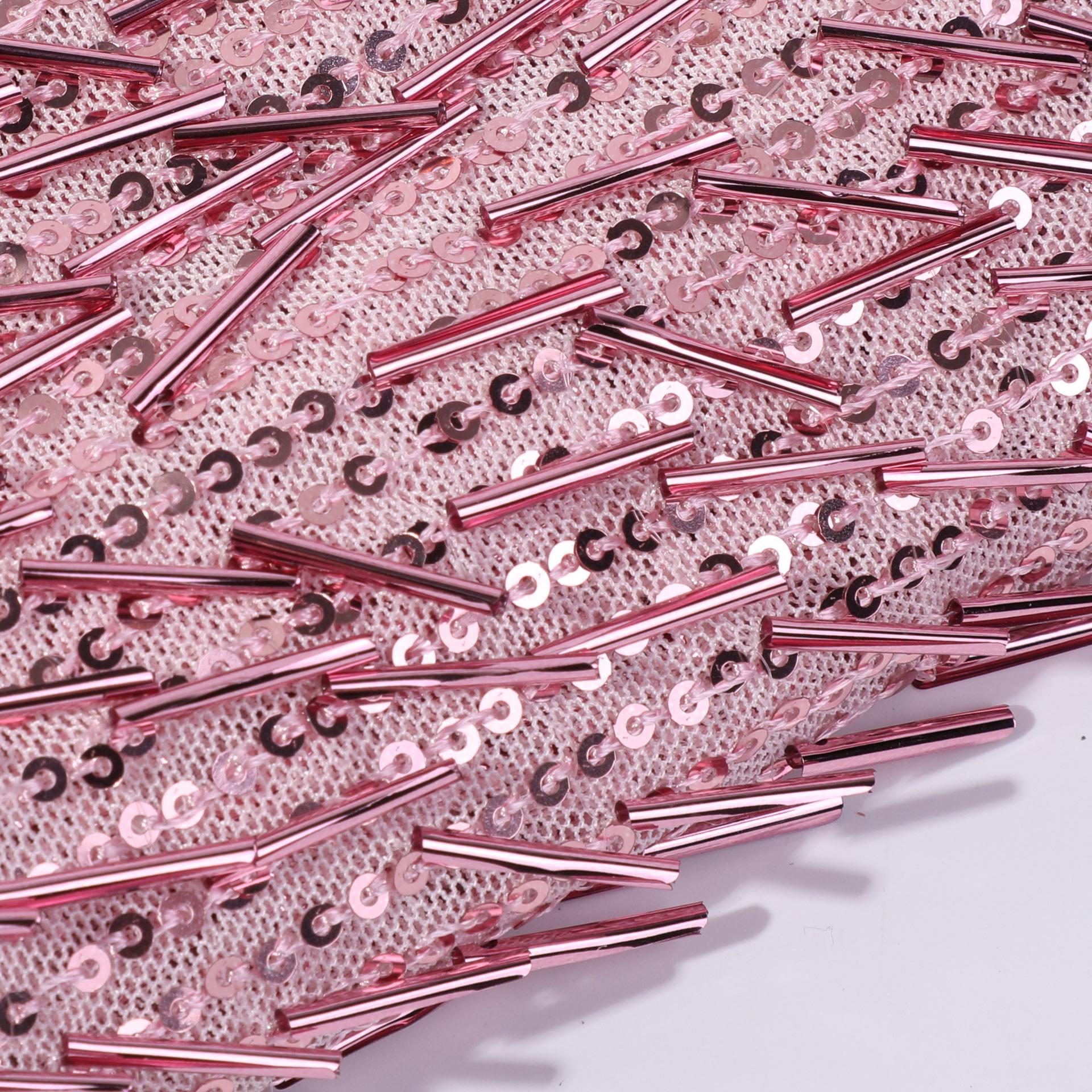 

91x130cm Bead Tube Embroidered Fabric 3MM Sequin Shiny Tassel Mesh Fabric Sling Latin Dance Party Dress Skirt DIY Sewing Fashion 91x130cm