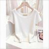 WTEMPO Women Solid Ribbed Knit Short Sleeve T-Shirt U Neck Slim Fit Soft Stretchy Knitted Blouse Casual Daily Summer Short Knit Top