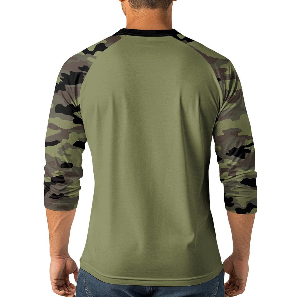 Herren Button-Down Kontrast Raglan 3/4 Ärmel Oberteil