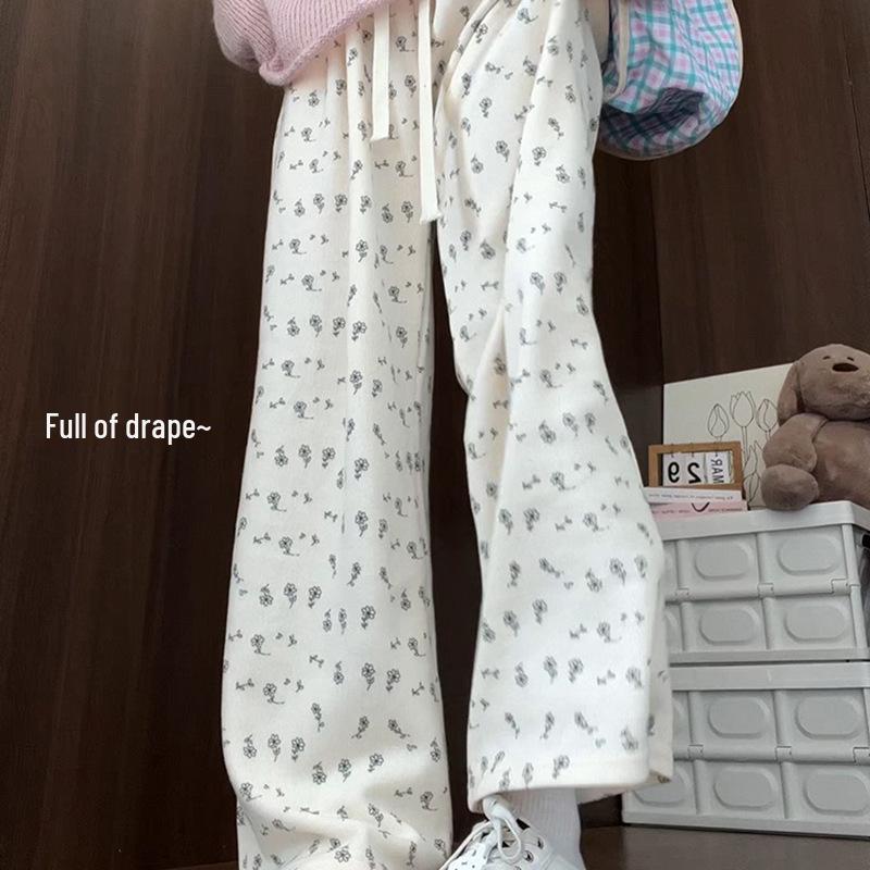 

2025 White Floral Women s Wide-Leg Sweatpants - Spring/Summer Petite Casual Joggers M (suggested 96-105 jin)