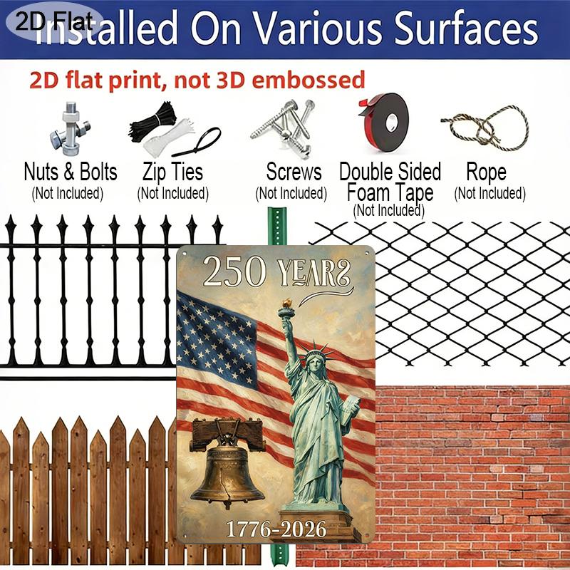 2D Flat "250 Years of America" 1776-2026 Metal Sign 7.87x11.81inch - Aluminum Statue of Liberty Patriotic Decor for Veterans, Memorial Day