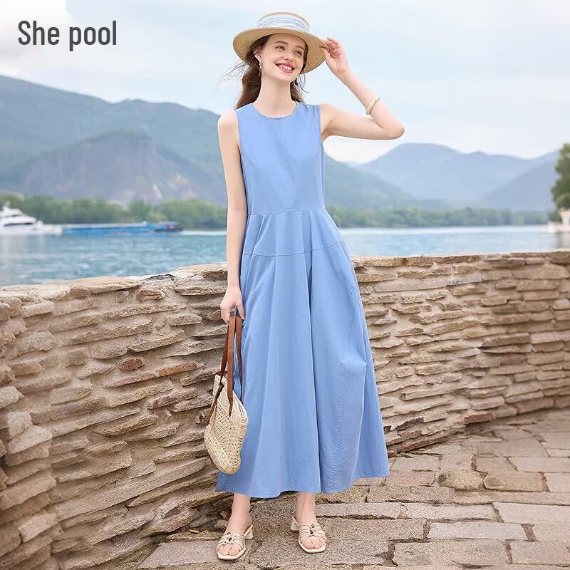 Elegant Sleeveless A-Line Midi Dress M
