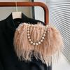 Hot Sale Retro Large Capacity Plush Women's Bag Pearl Chain Small Square Bag Shoulder Crossbody Bag