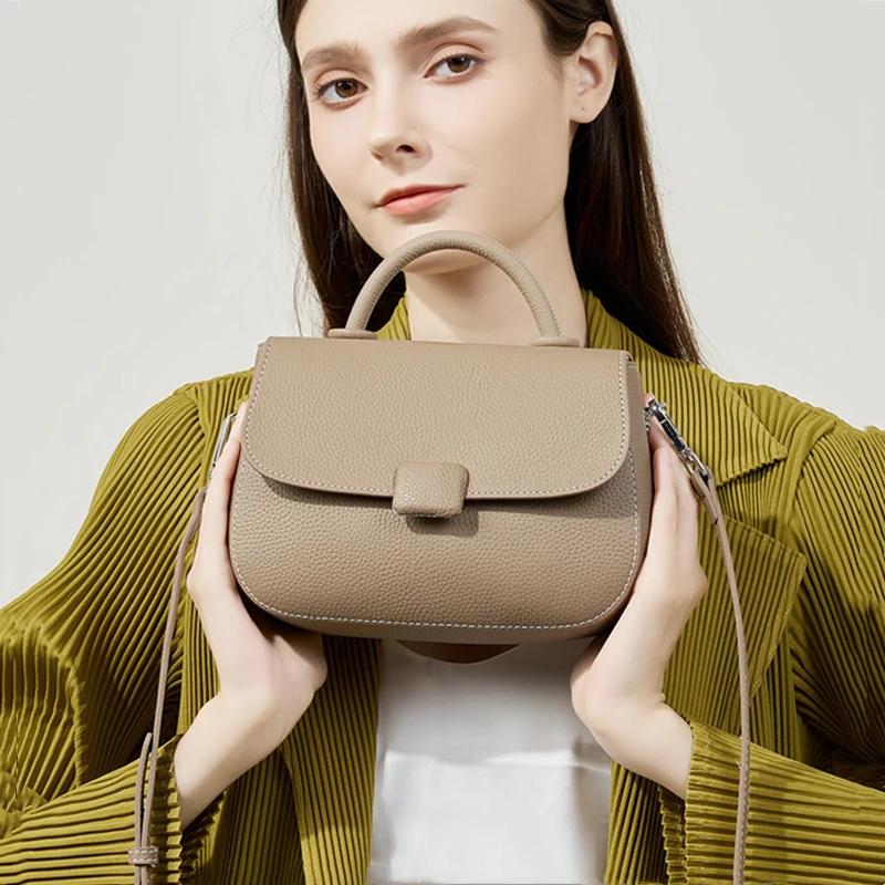 Burminsa Genuine Leather Saddle Small Shoulder Bag Luxury Designer Crossbody Purse Top Handle Handbag