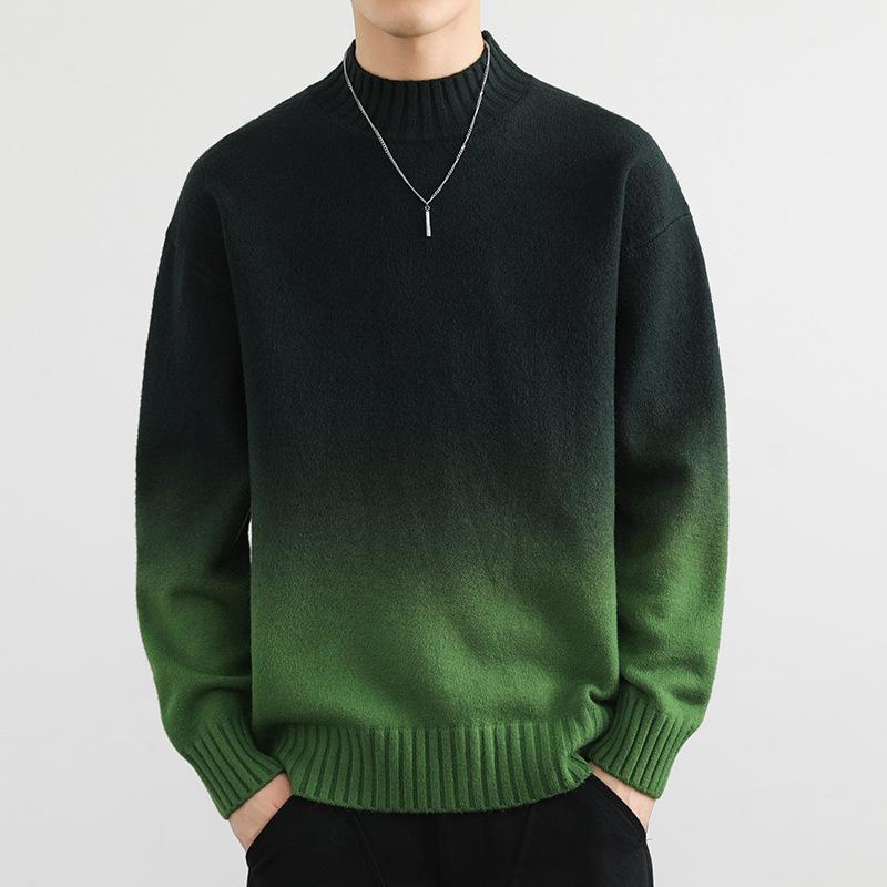 

Мужской новый осенне-зимний вязаный свитер с полувысоким воротником 2XL армия зеленый