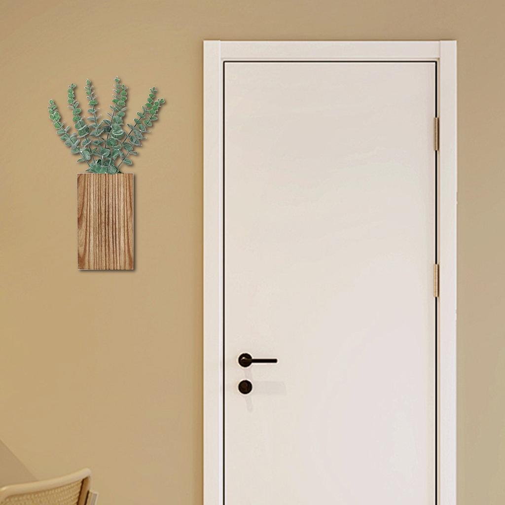 Wooden Wall Planter With Artificial Plants, Indoor Wooden Pocket Vase