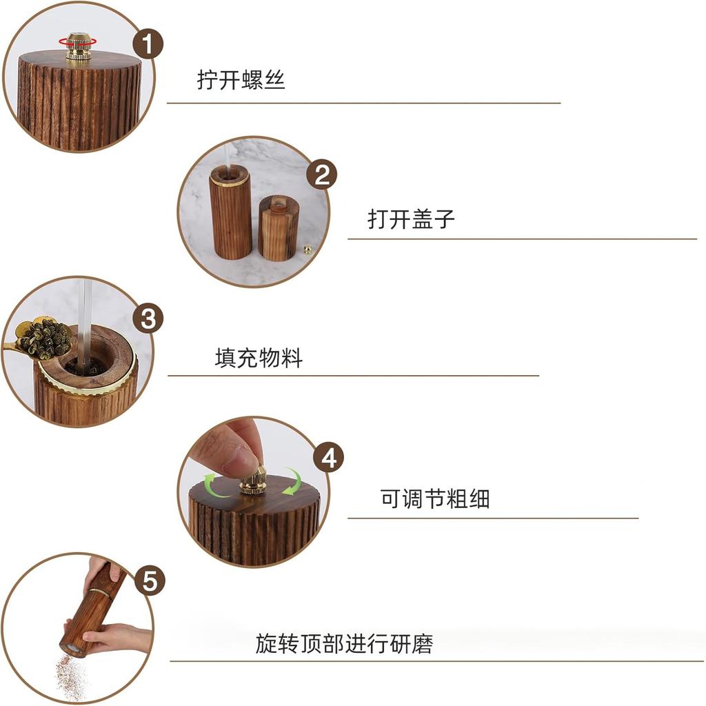 Manual Wooden Pepper Grinder Adjustable Coarseness Spice Sea Salt Mill Utensils