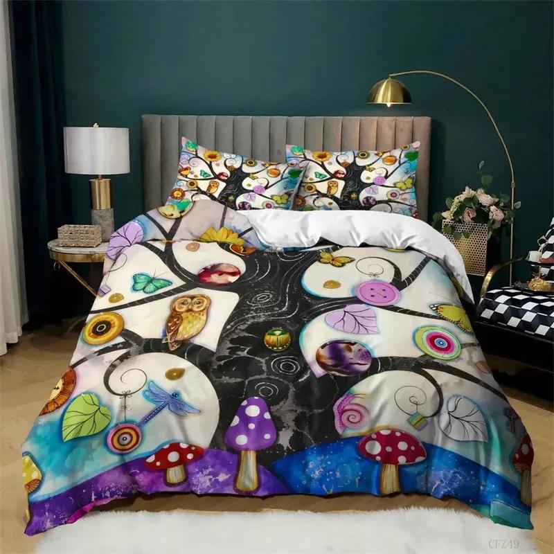 Tree of Life Duvet Cover Set Botanical Branches Leaves Bedding Set Psychedelic Mysterious Colorful Plant Polyester Quilt Cover