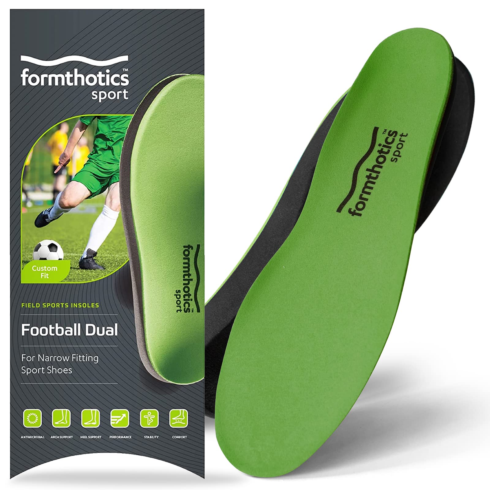 

Formthotics Ultra-Lightweight Soccer and Baseball Insoles, Dual Size Medium, Lime/Charcoal