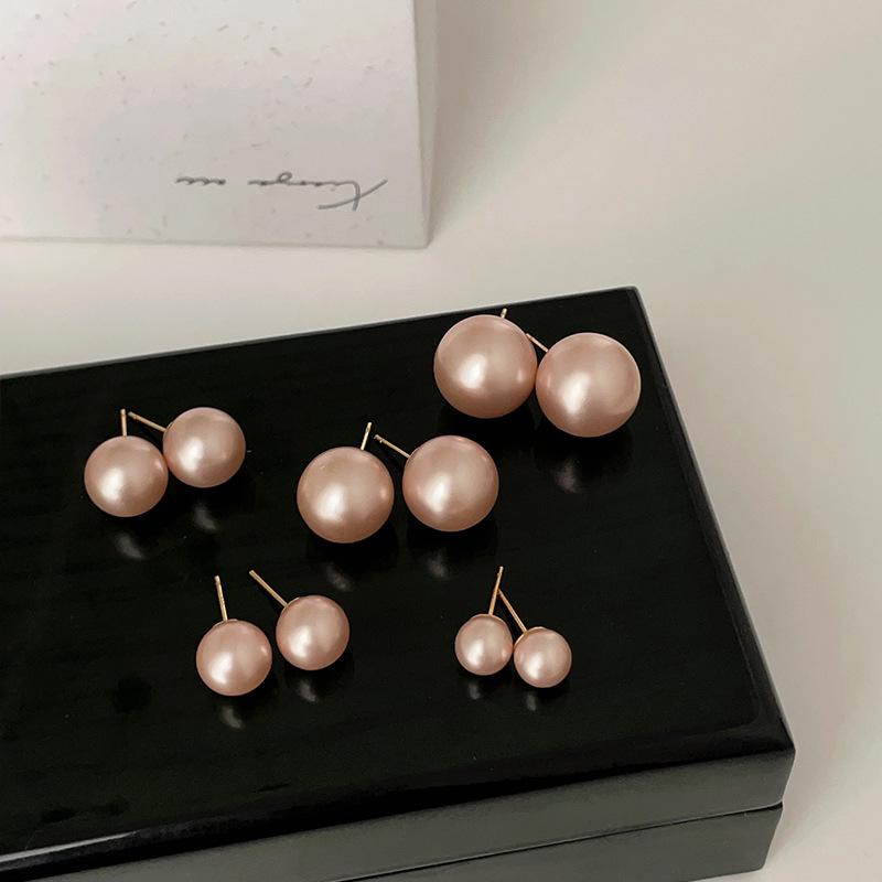 Frosted Matte Pink Pearl Stud Earrings Women'S French Retro Niche Personality Simple And Versatile Temperament Earrings Earrings