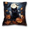 1pc Large 44.96x44.96 Cm Gothic Witch Black Cat & Pumpkin Plush Pillow Cover - Witch's Broomstick, Bats, Ghosts & Full Moon Design, Zippered Case for 