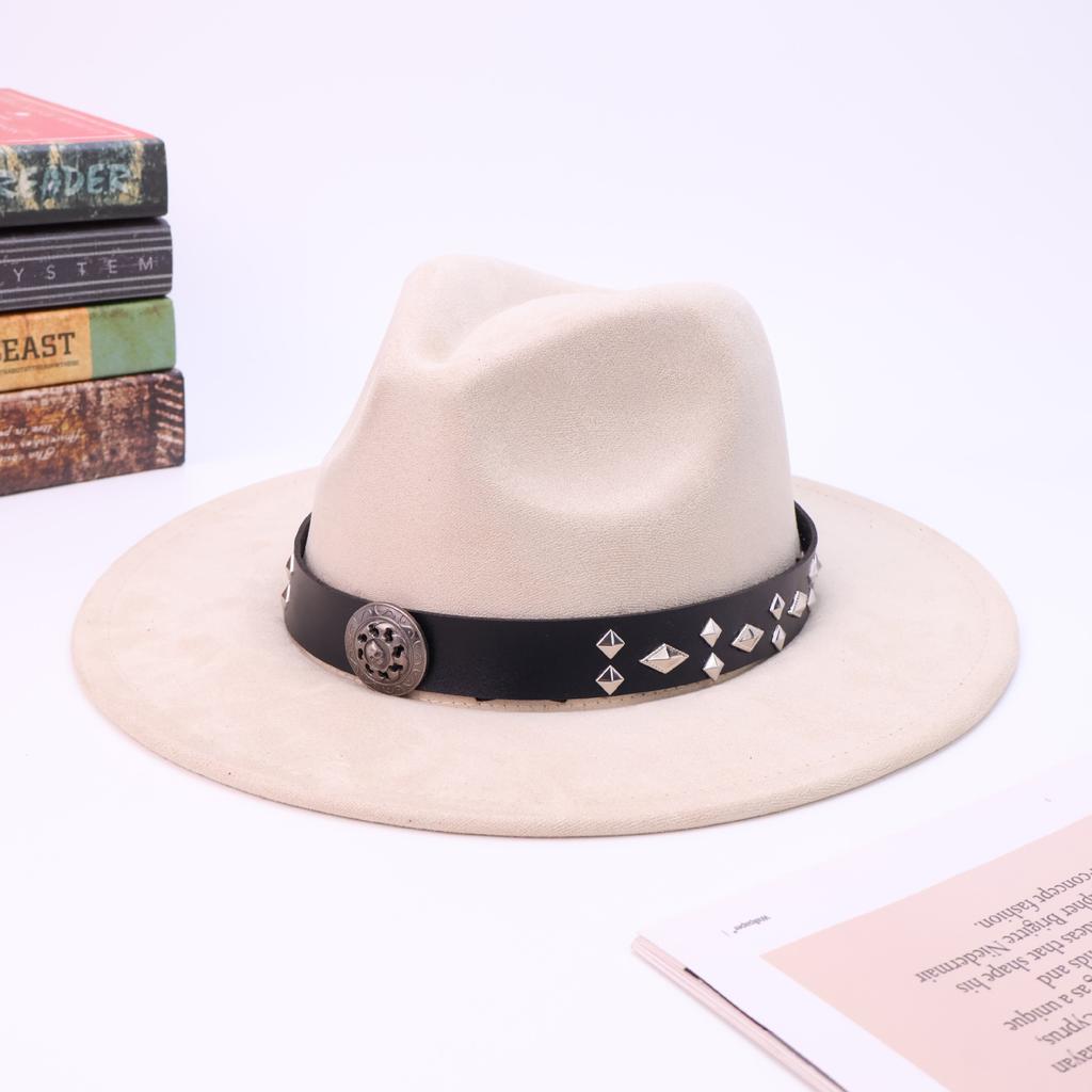 Hot Sale Western Cowboy Hat Metal Accessories Premium Flat-brimmed Suede Top Hat Fashion Versatile Jazz Hat