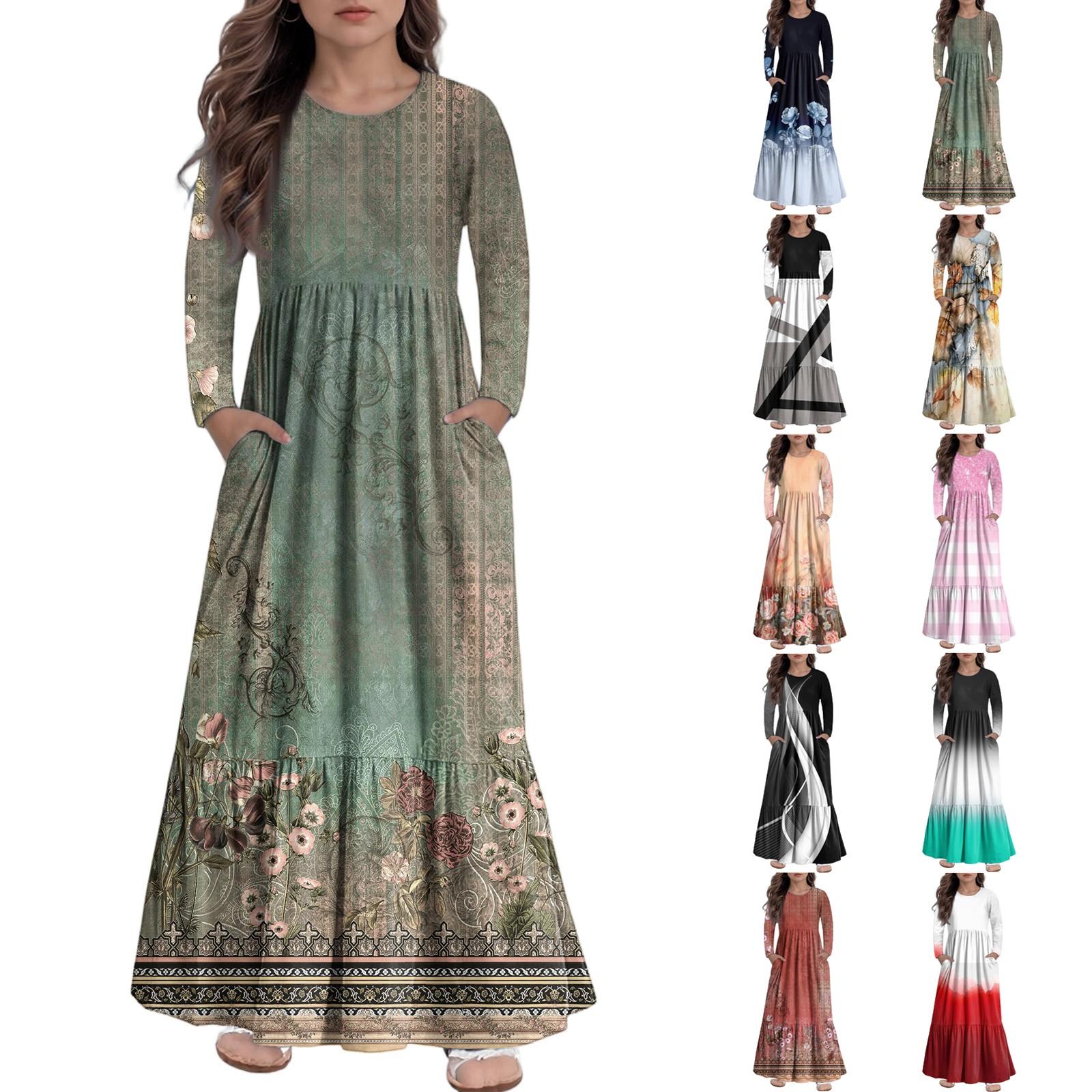 

Girls Maxi Dress Casual Holiday Dresses - Long Sleeve Dress With Pockets For 4-14Y 130 чорний