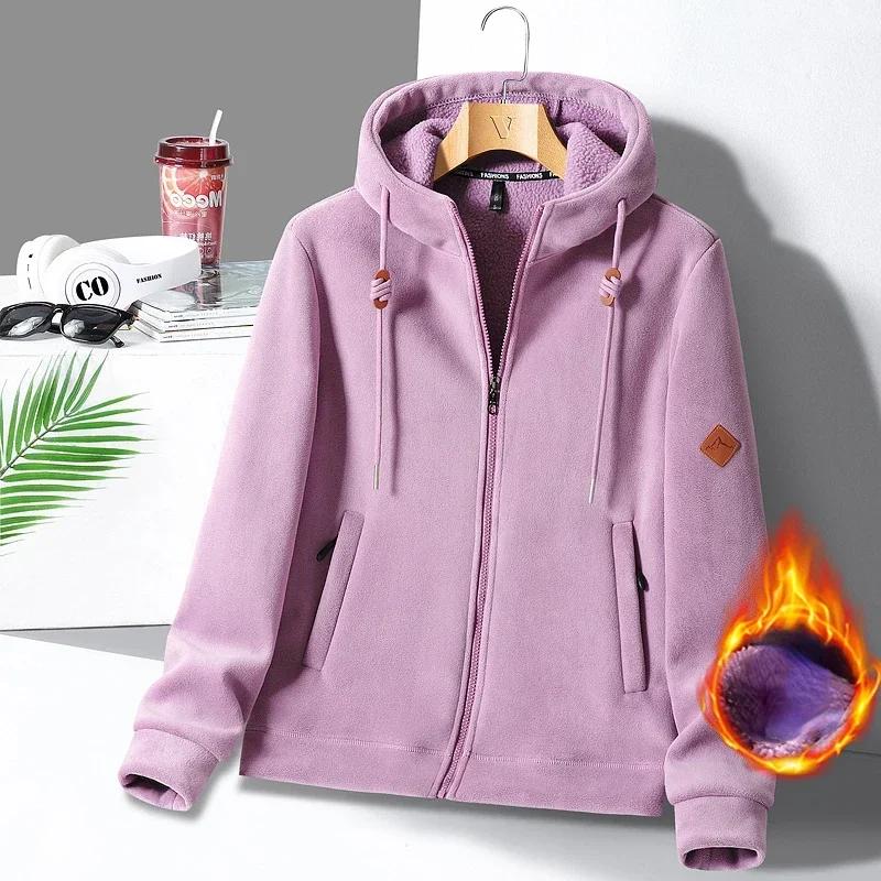 Winter Warm Cashmere Jacket Men's High-end Fleece-lined Thickened Hoodie Coat Casual Women's Outdoor Camping Cold-proof Jacket
