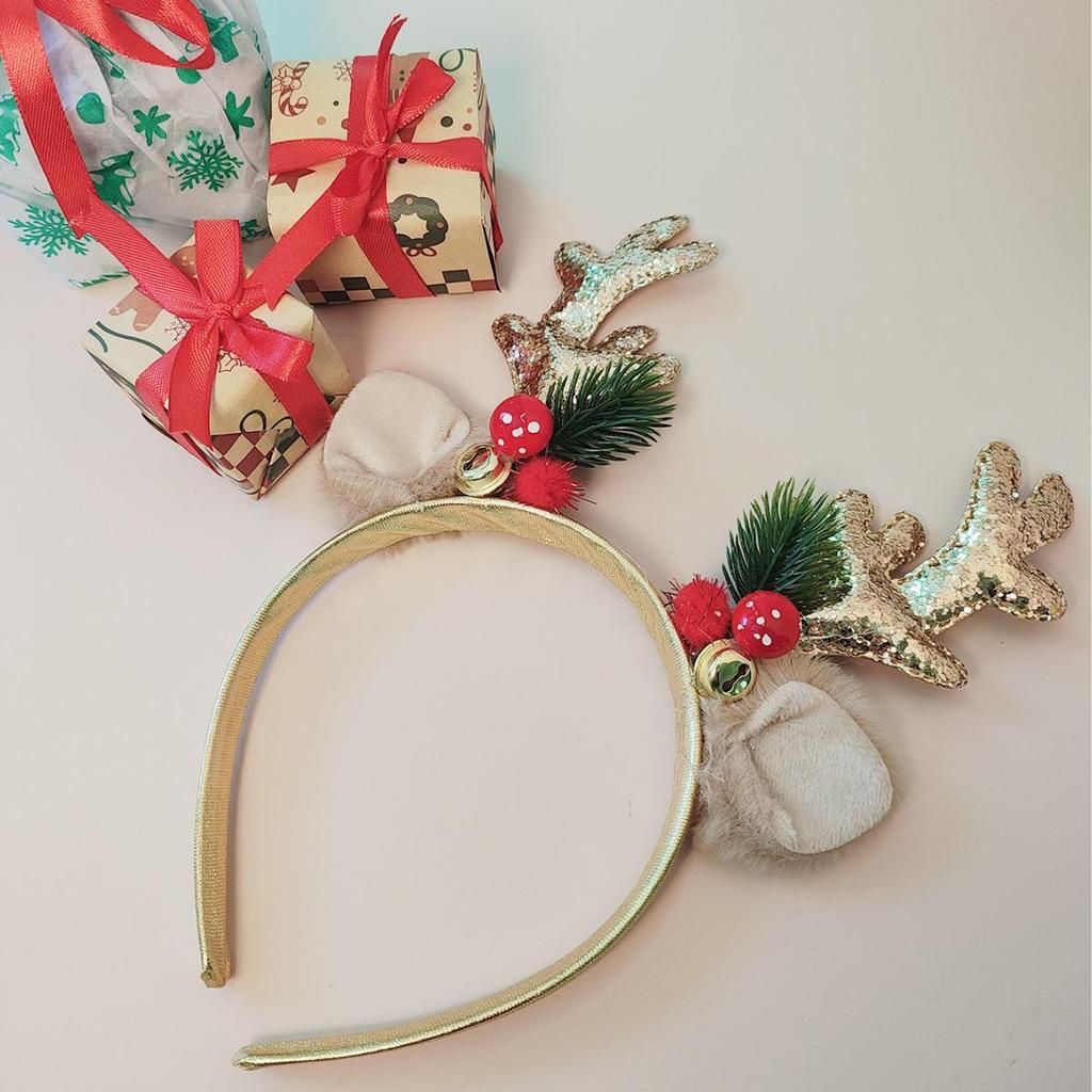 Exklusivt Handgjort Jul Paillett Ren Horn Hårband - Sött Festligt Mode Håraccessoar