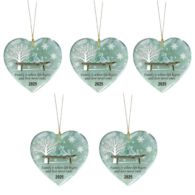 Christmas Heart Ornament With Winter Family Silhouettes Handmade Festival Homes Accent Gift