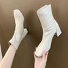 Martin Boots Women's New Women's Boots Winter Square Head Rear Zipper Short Boots Women's Thick Heel Medium Heel Boots Women's 6cm