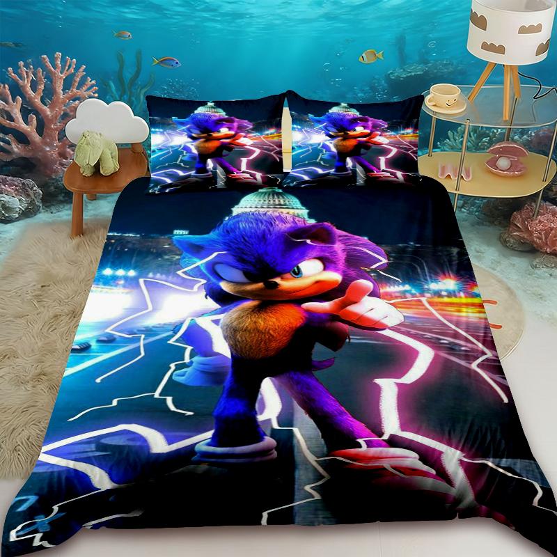 

Teens Sonic Duvet Cover Set Hedgehog Cartoon Bedding Set 1 Quilt Cover Bedroom Dormitory Decor Best Gifts 135x200cm