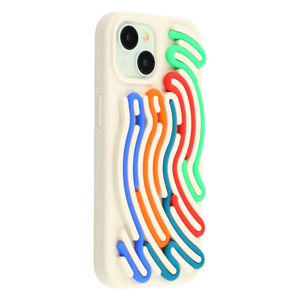 For iPhone 15 Case 3D Stress Relief DIY Colorful Bar Silicone PC Phone Cover Arc Stripe