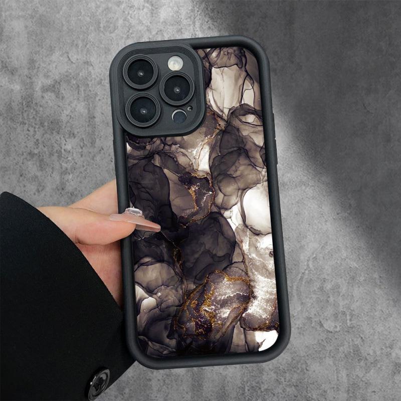 Black and white smudged marble for iPhone16promax mobile phone case Apple 14/13 matte 16 premium 15P