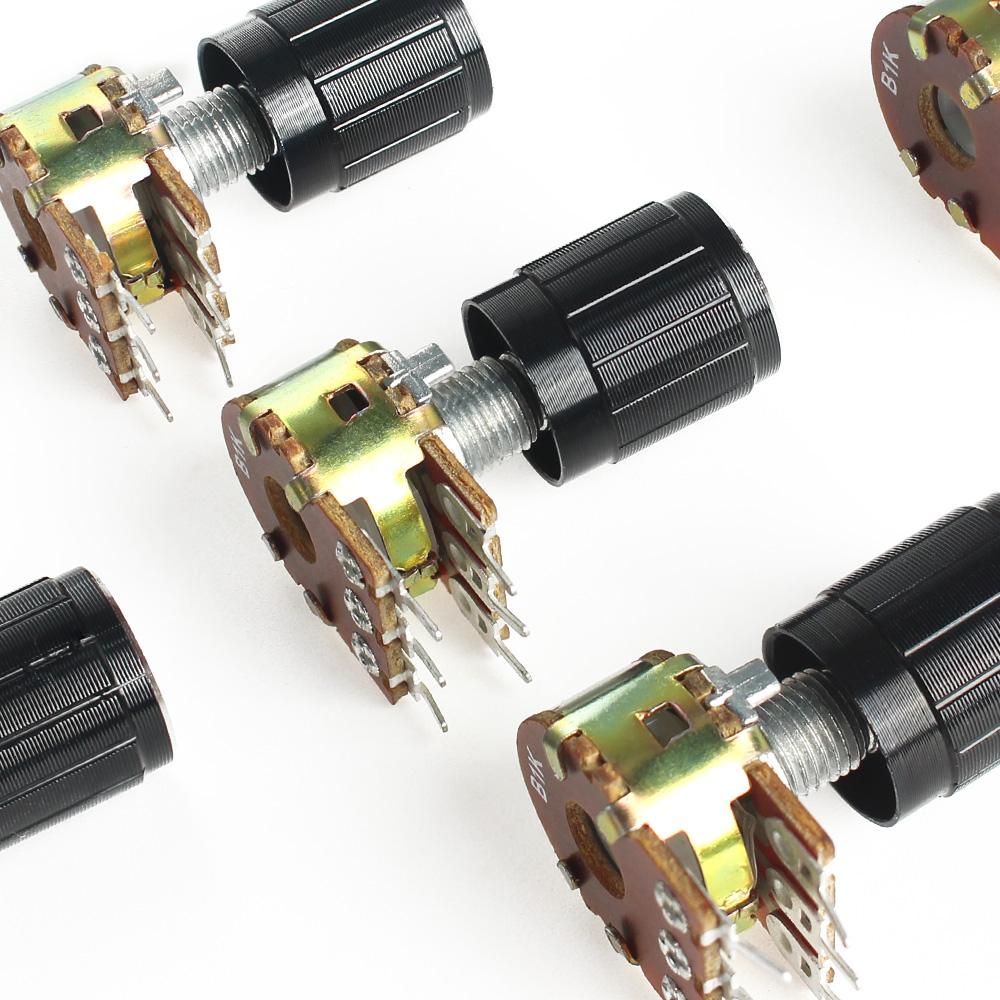 5Set WH148 Potentiometer Kit 15MM Linear Taper Rotary Potentiometers Resistor 6Pin with Knob Cap B1K 2K 10K 20K 50K 100K 500K 1M