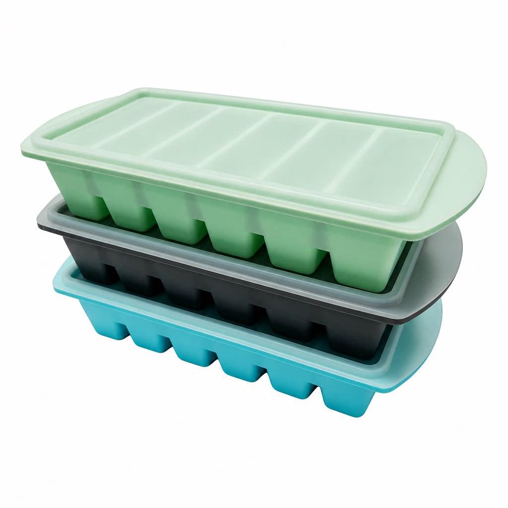 Silikon-Eiswürfelform mit Deckel - Aufbewahrungsbox in Lebensmittelqualität für Eis & Babynahrung