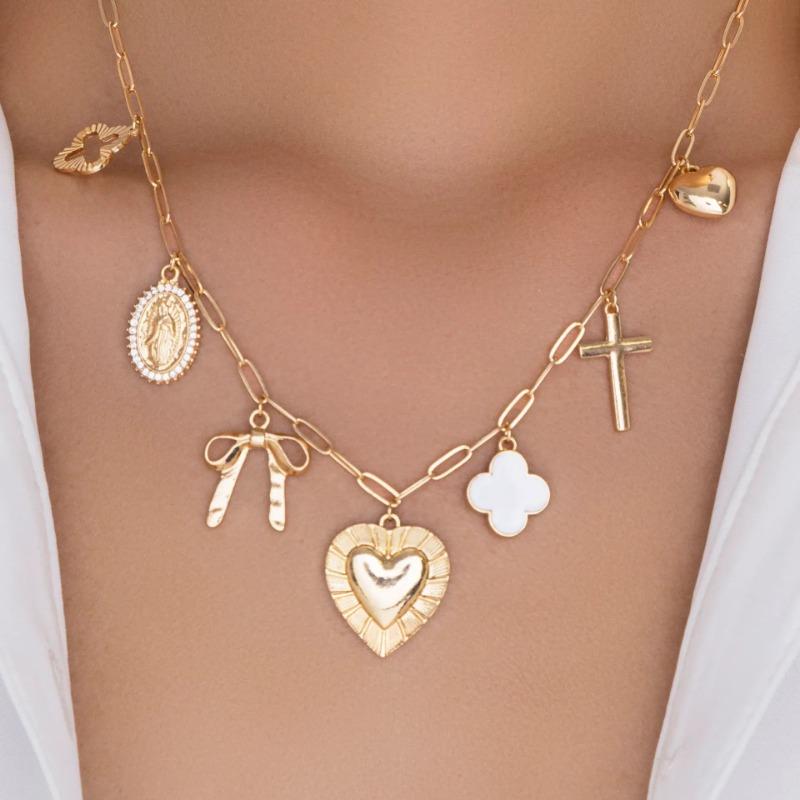 Trend Metal Cross Love Oil Drop Pendant Necklace Nklce Sweet Bow Necklace