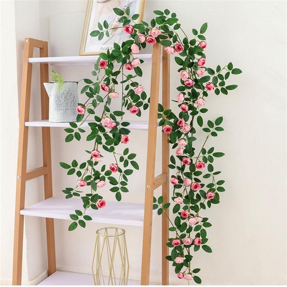 High Quality Plastic Silk Artificial Rose Vine 4 Colors 1.75m 54 Heads Hanging Flowers Rattan Fake Plants Leaves Home Decoration