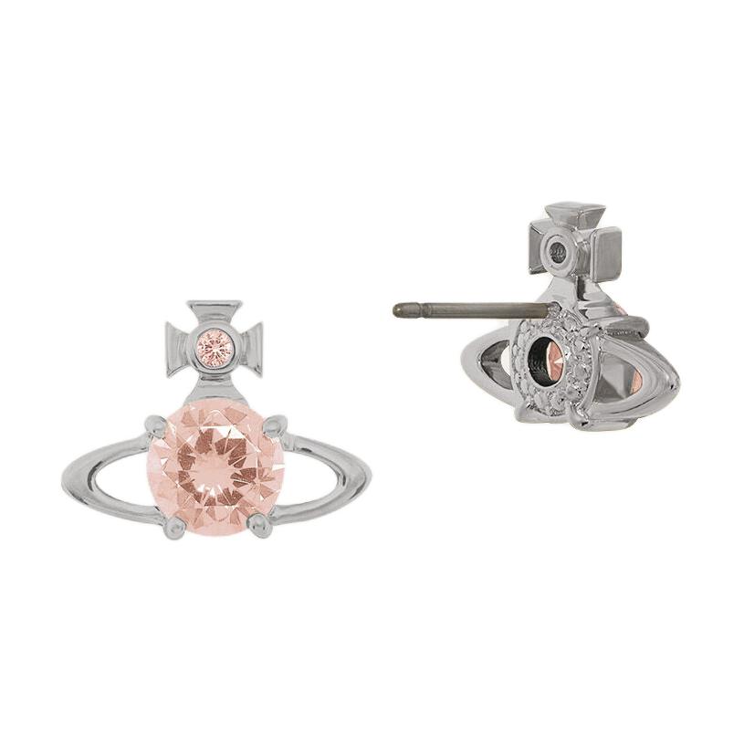 VIVIENNE WESTWOOD Reina Shiny Saturn Orbit Pink Diamond Earrings Women Earrings Silver Champagne 62010070-02P720