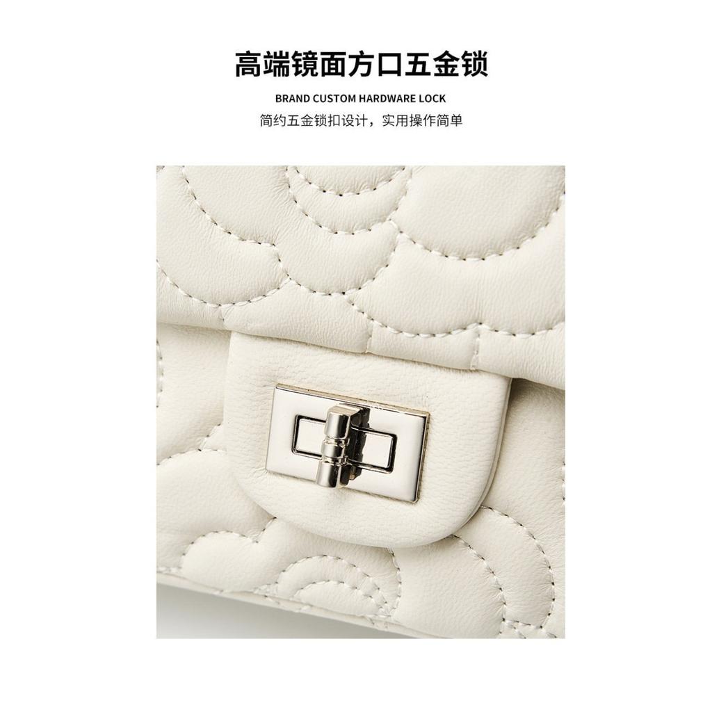 Xiaoxiangfeng Camellia Head Layer High Goatskin Leather Rhombus Women's Bag Premium Texture Chain Bag Shoulder Messenger Bag