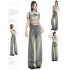 Washed Ragged Do Old Wide Leg Jeans Women's High-waisted Vintage Large Size Loose Straight Thin Draped Trousers Jeans for Women Long Denim Pants