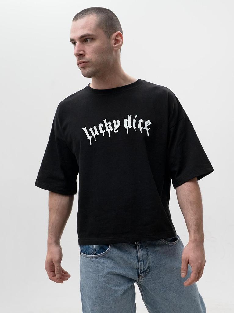 Men's Black Lucky Dice Gothic Lucky M Short Sleeve Boxy T-Shirt