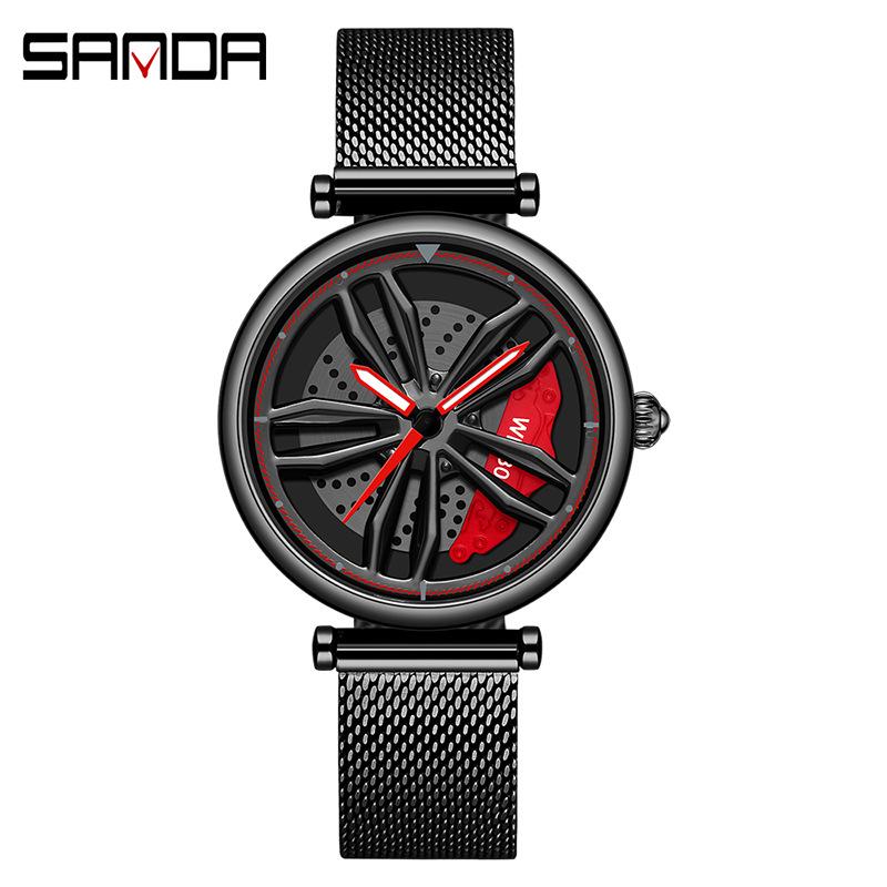 Sanda Men's Creative Rotating Quartz Wristwatch with Mesh Strap
