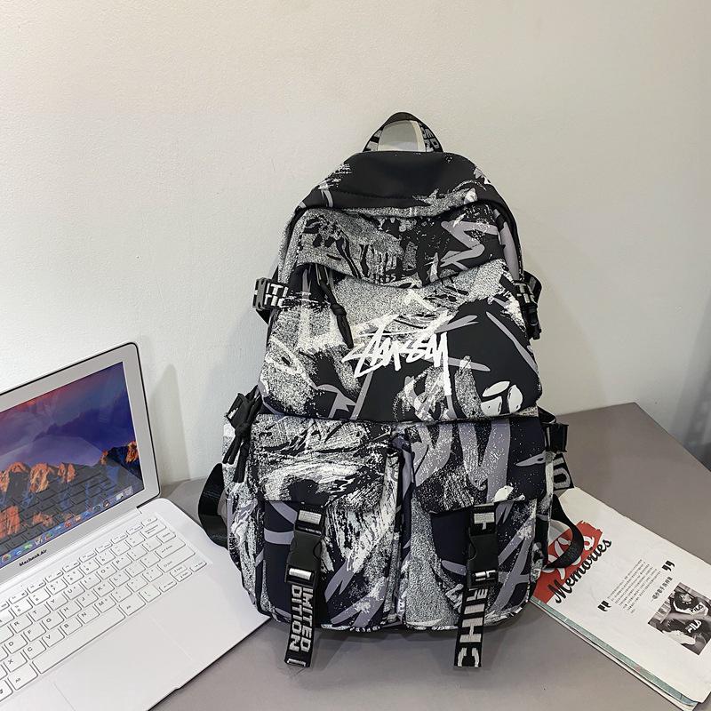 Spot Graffiti Streetwear Lightweight Backpack for Students & Casual Use