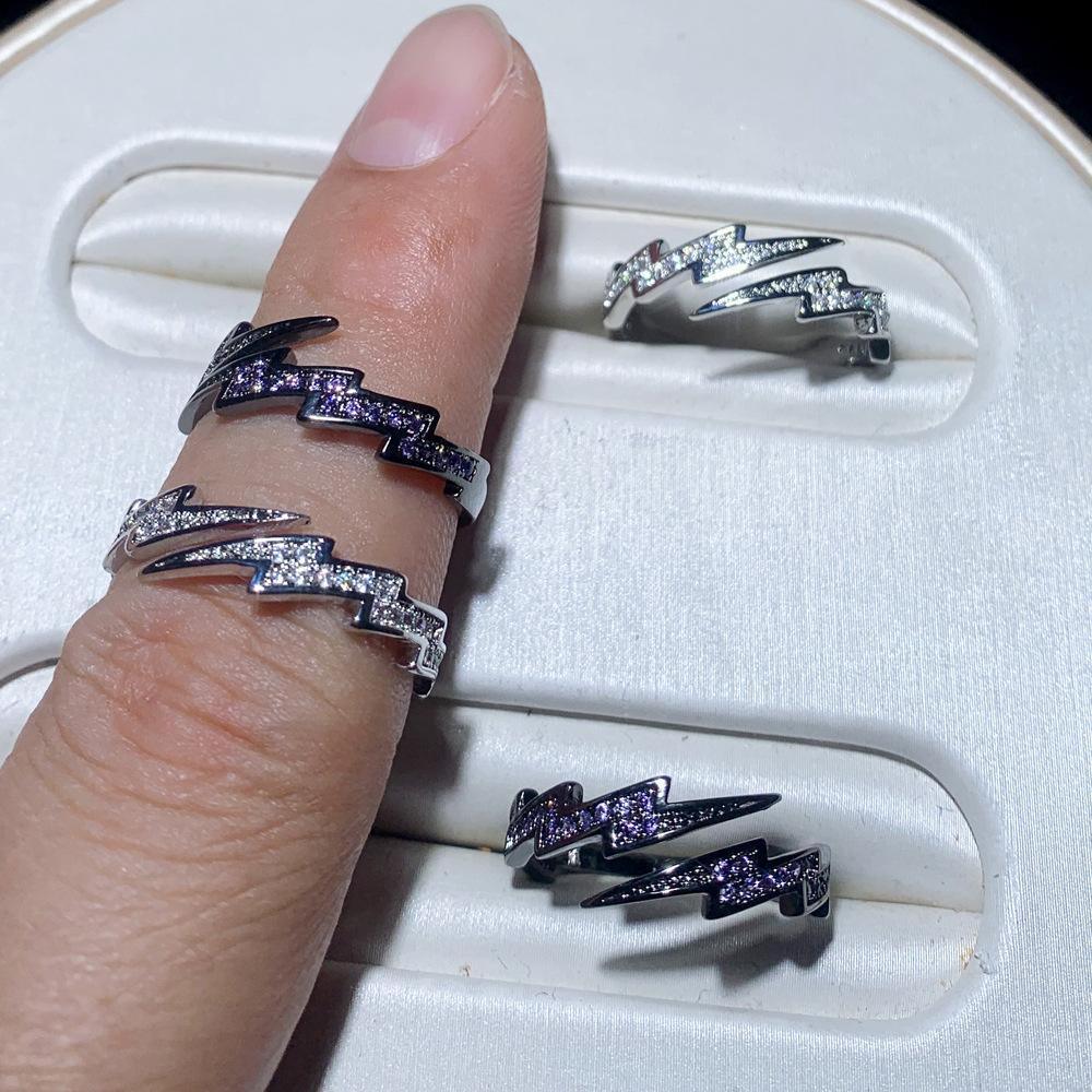 Hip Hop Gold Plated Icy Finger Rings Jewelry Fashion Iced Out Cubic Zirconia Wedding Ring Men Opening Diamond Lightning Ring