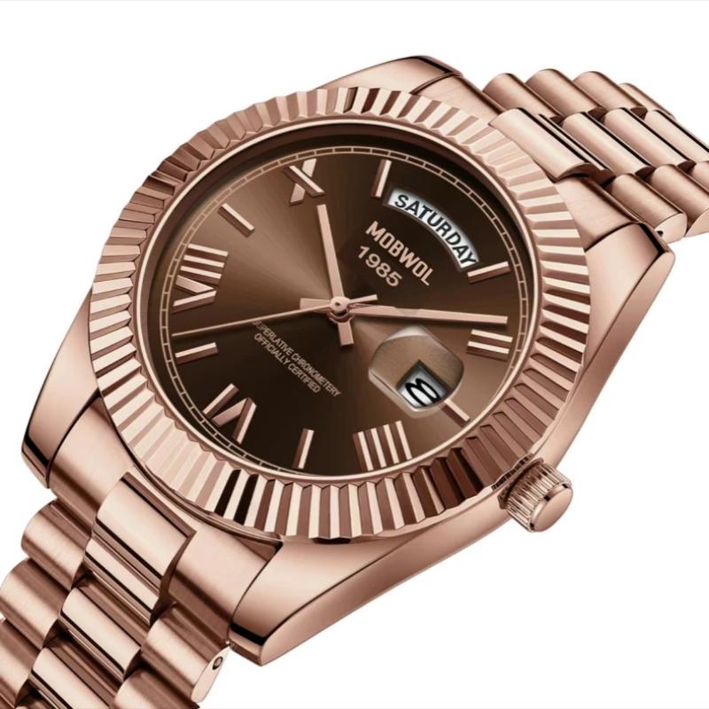 MOBWOL Men Quartz Watch Miyota Movement Calendar Week Waterproof Stainless Steel Band Luxury Business Fashion Male Wristwatch