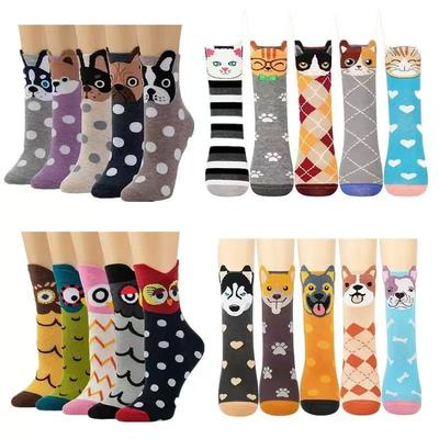 Lovely Women's Animal Printing 5 Pairs Of Casual Cat And Dog Socks