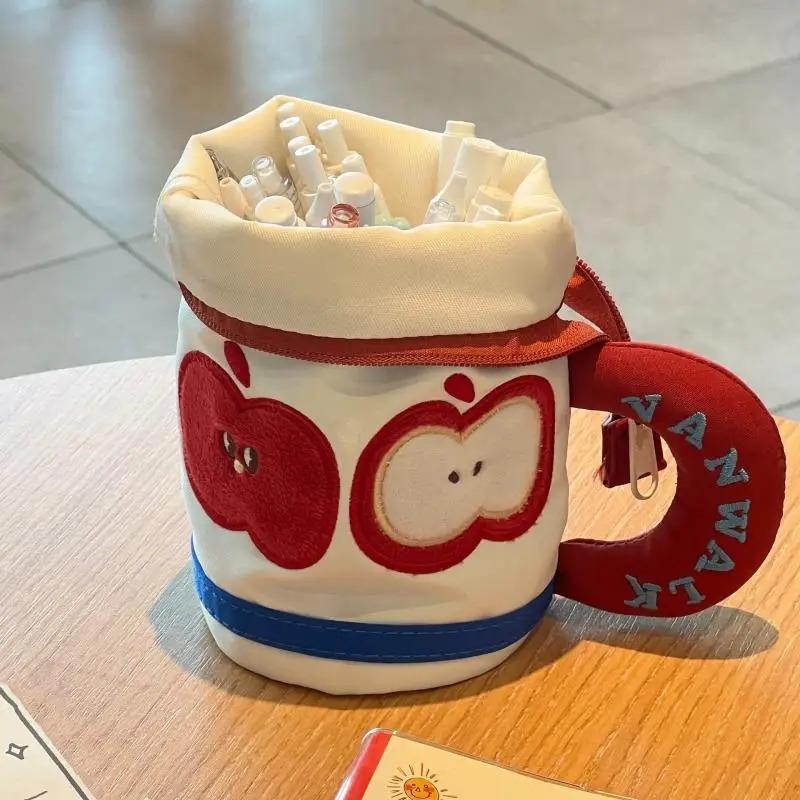 1Pc Creative Vertical Teacup Pencil Case Student Large Capacity Stationery Storage Bag Handheld Portable Pen Pouch Organizer