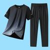 2026 Summer Men's Ice Silk Casual Sports Set: Round Neck Short Sleeve & Long Pants