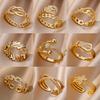 Fashion Chain Hollow Out Rings For Women Gold Color Stainless Steel Zircon Cross Open Ring Trendy Wedding Aesthetic Jewerly Gift