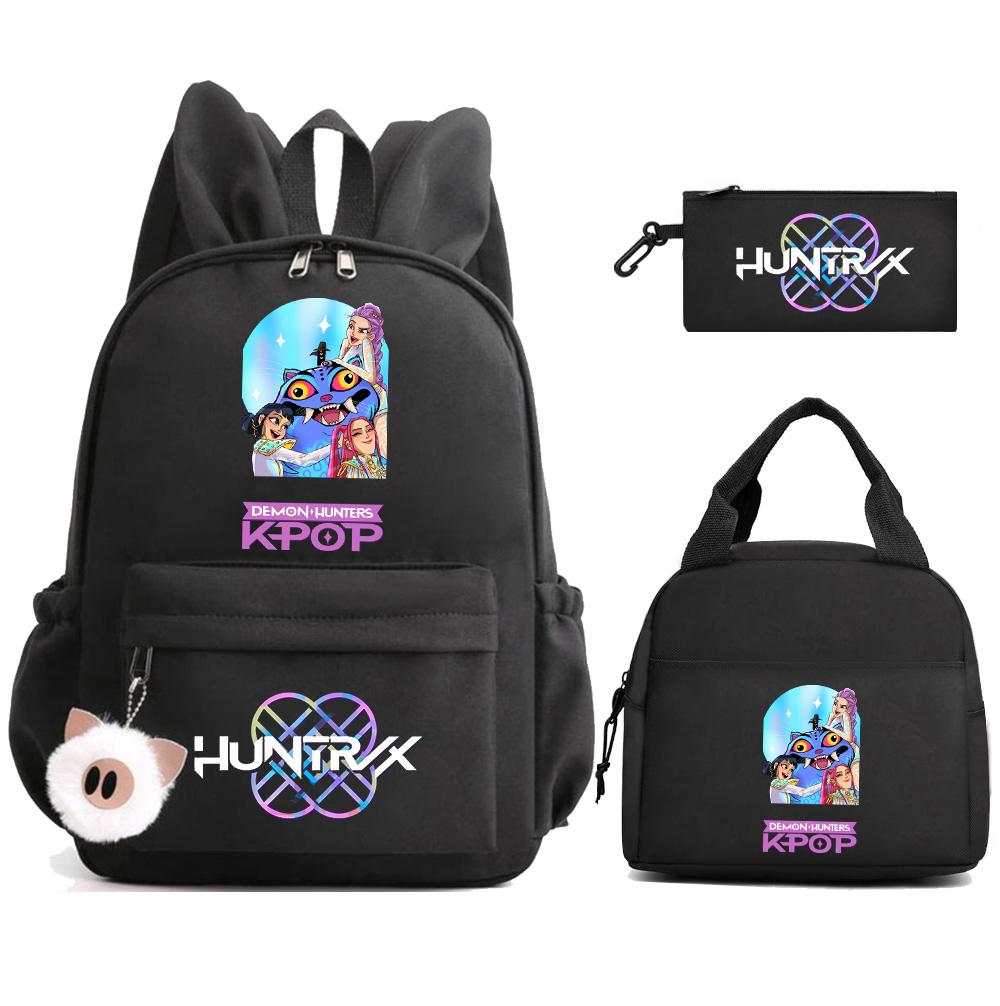 

Cartoon Demon Hunters Printed Backpack Lunch Bag Pencil Case for Children Student Schoolbag Girl Kid Gift Women Travel Bag