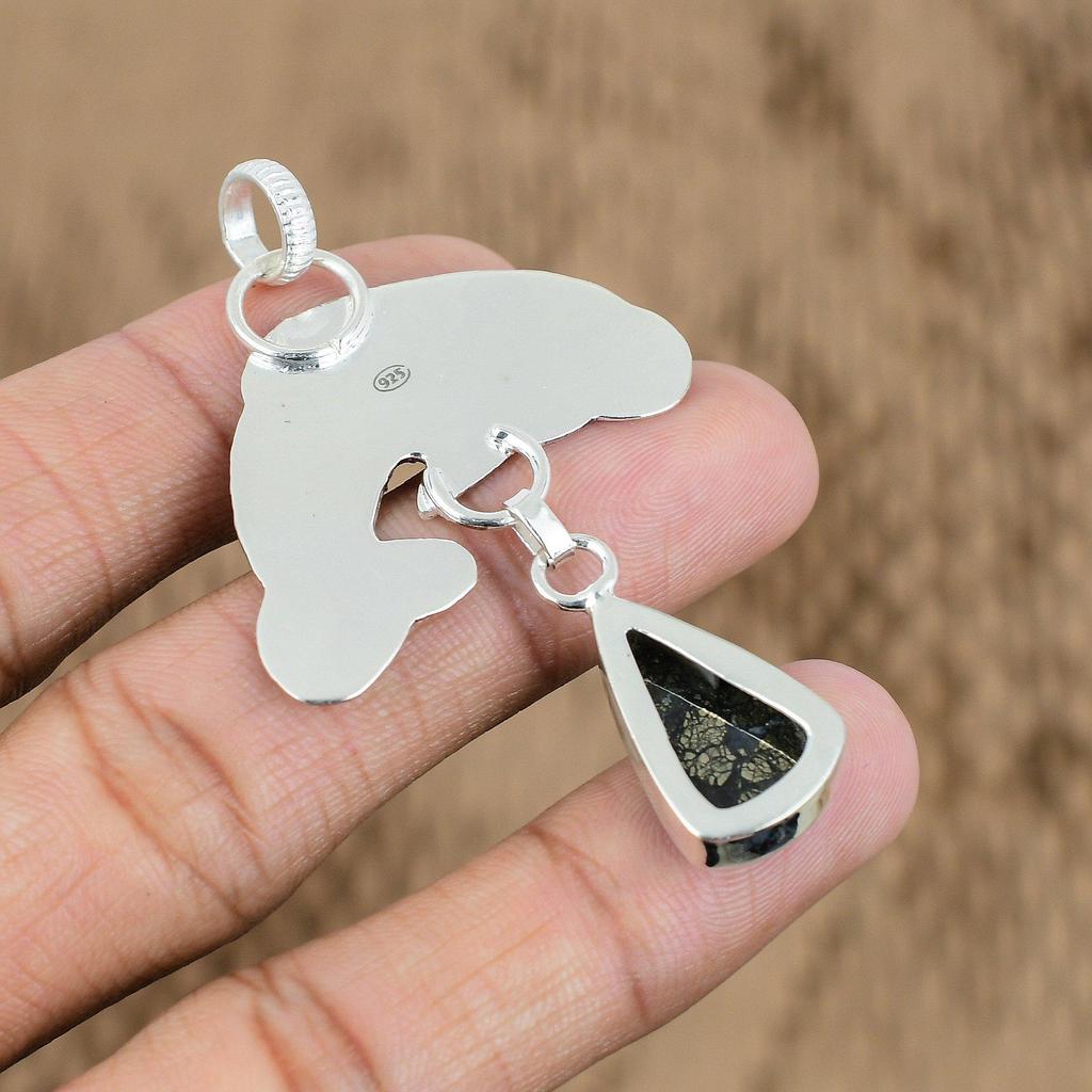 Anniversary Gift For Her Natural Marcasite Gemstone Pendant Fish 925 Silver