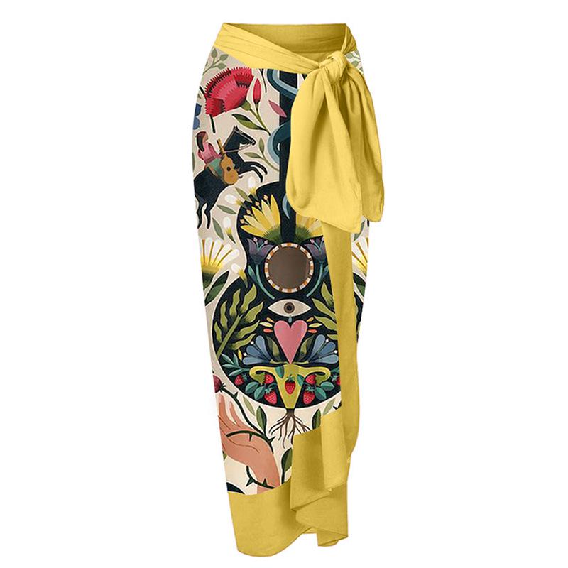 

Юбка миди с принтом в европейском и американском праздничном стиле с завязками - Пляжное платье 22077080 One Size жёлтый