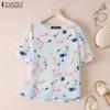 ZANZEA Women Casual Round Neck Half Sleeve Summer Floral Blouse