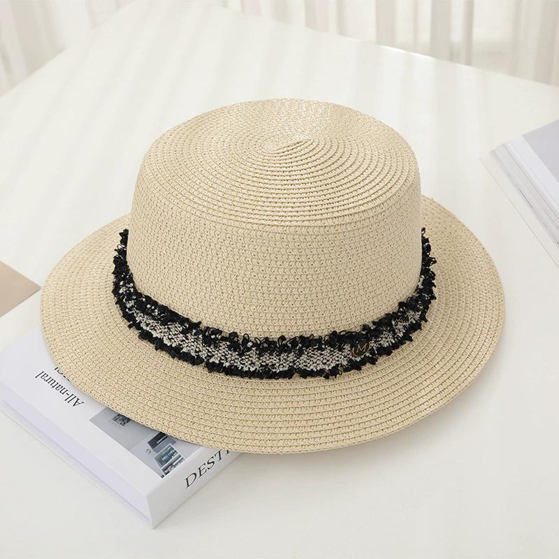 New Women's Summer UV Protection Sweet Ribbon Seaside Vacation Sunshade Bucket Hat Bow Large Brim Straw Hat
