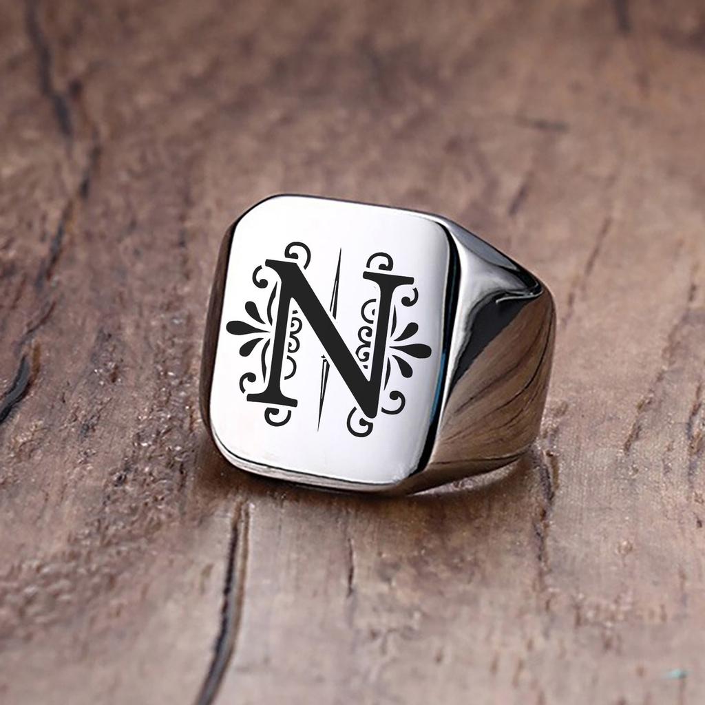 Herrenring, Sigent-Ringe, Alphabet-Ring aus Edelstahl für Herren, Vatertagsgeschenk