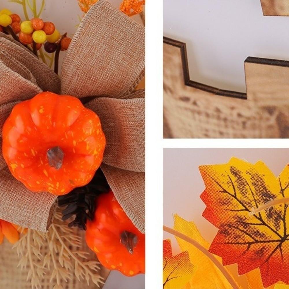 With Bow Halloween Wooden Pumpkin Door Hanger Harvest Maple Leaf Hanging Plaque Autumn Harvest