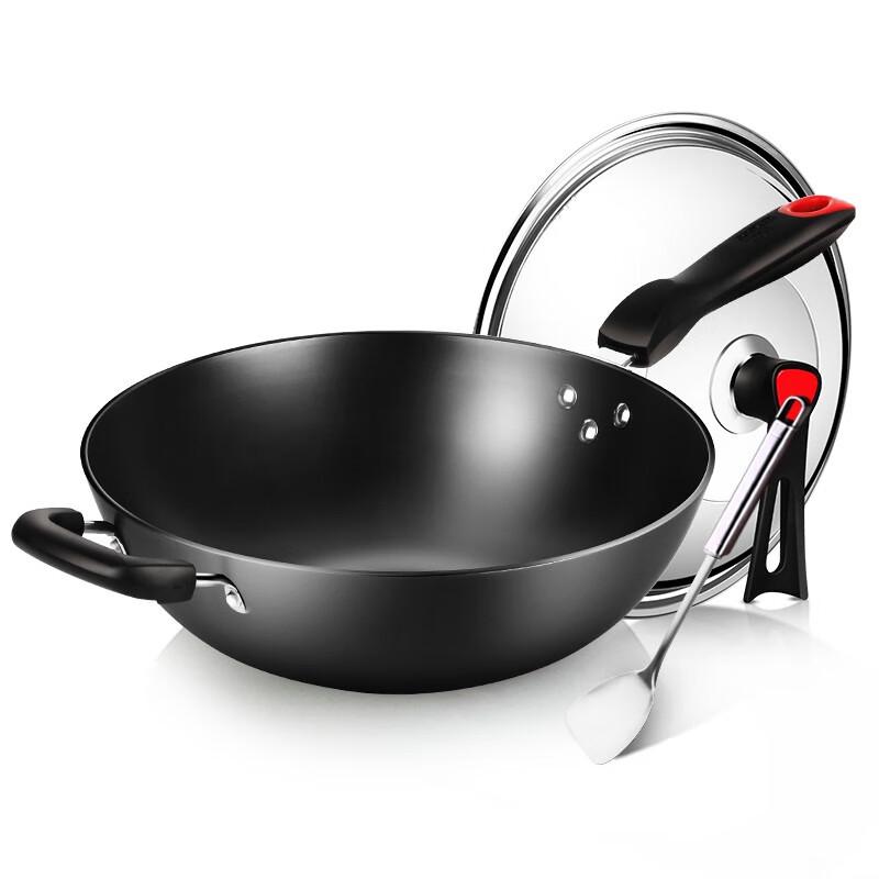 COOKER KING Cast Iron Flat Bottom Wok