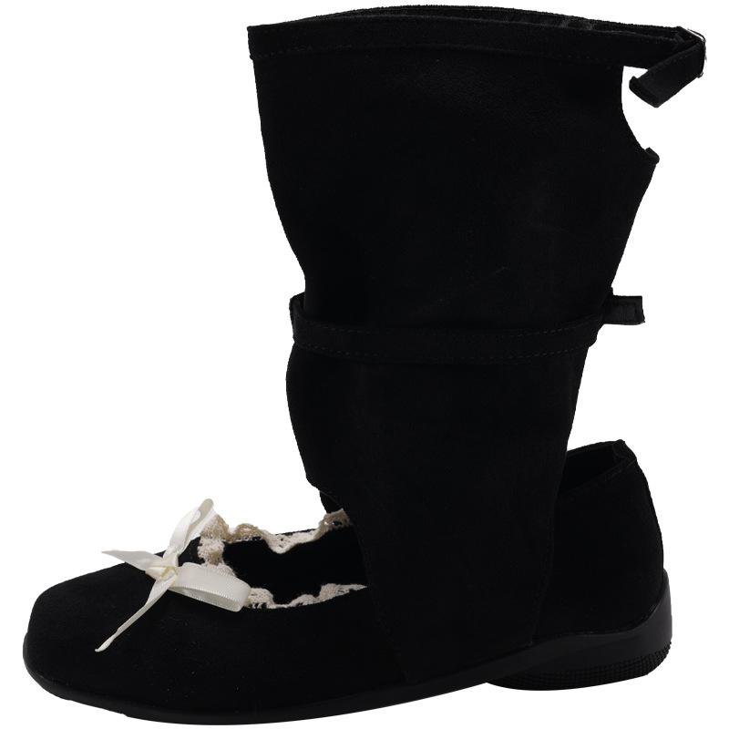 

Niche ballet cool boots women s autumn new round head short boots hollow western pile boots versatile tide 40